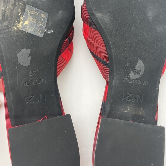 N.21 Red Tartan Plaid Knotted Mule Sz 7.5 Holiday Slip On Shoe Made In Italy - Picture 9 of 10